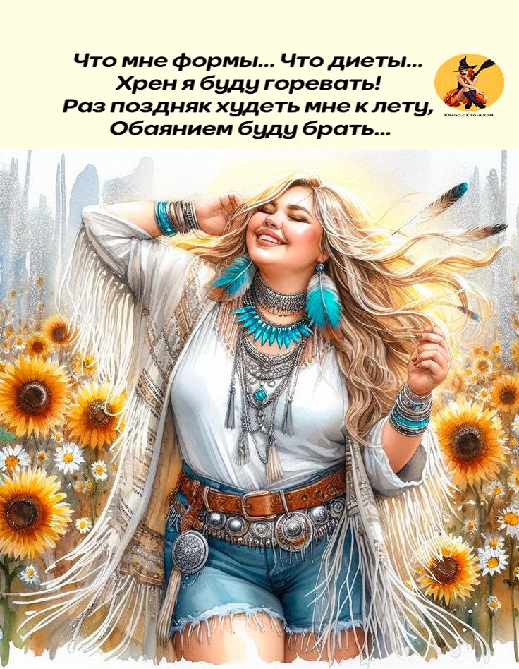 Что мне формы... Что диеты... Хрен я буду горевать! Раз поздняк ходить мне клетью, Обаянием буду брать...