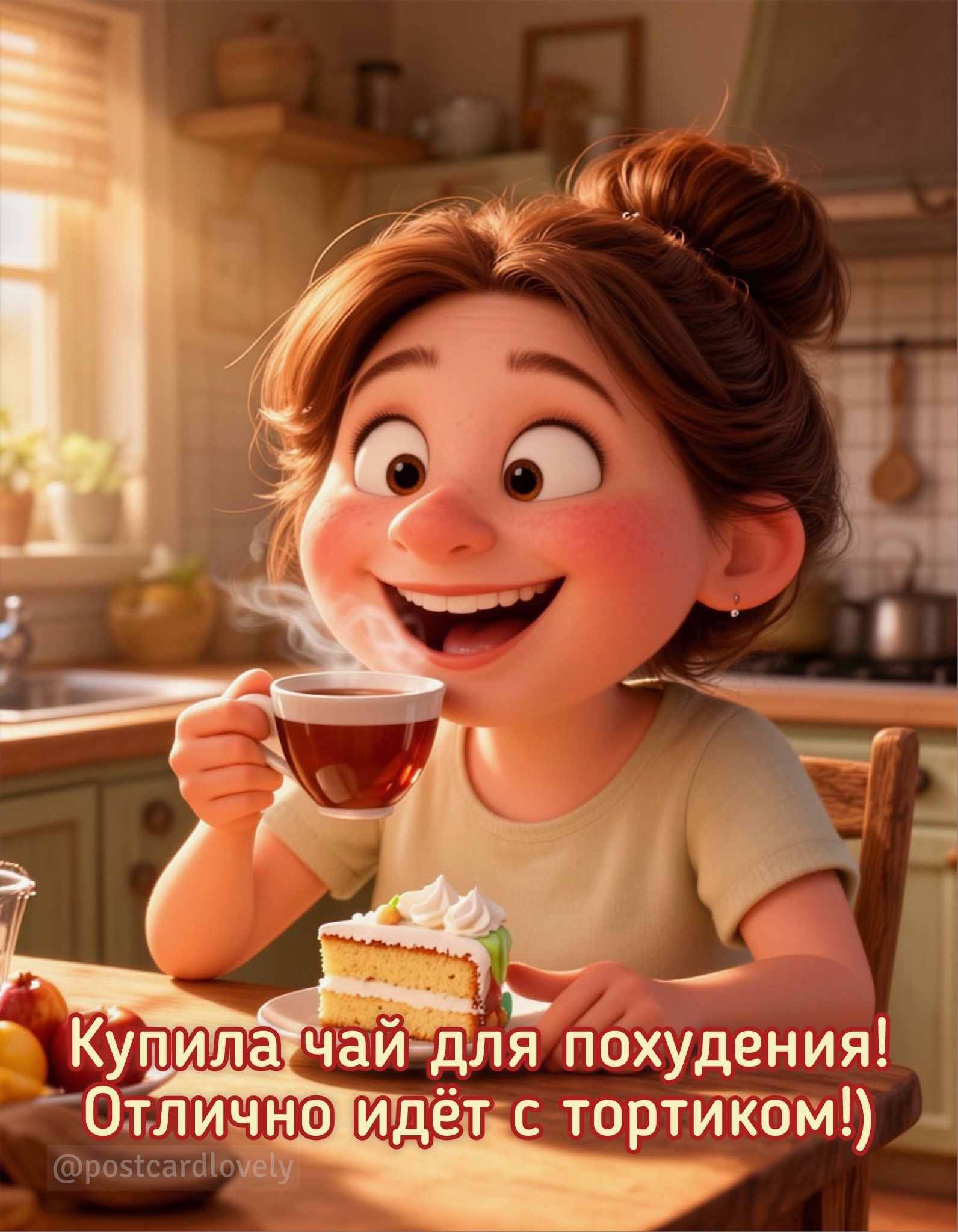 Купила чай для похудения! Отлично идёт с тортиком!