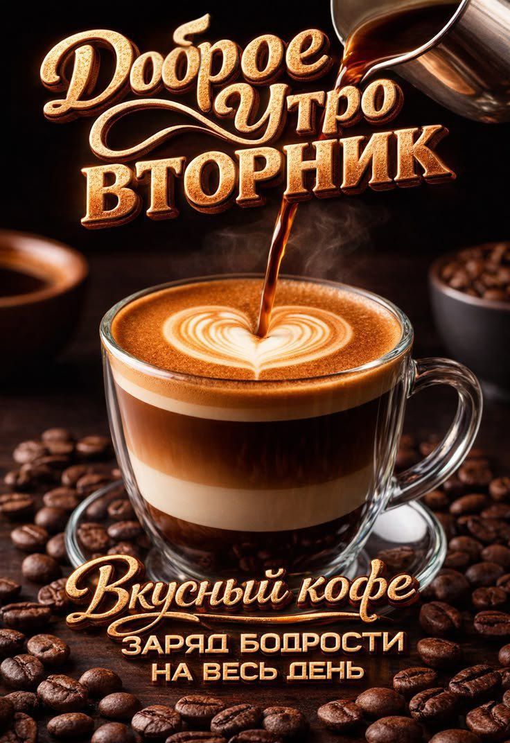 Доброе утро вторник. Вкусный кофе заряд бодрости на весь день
