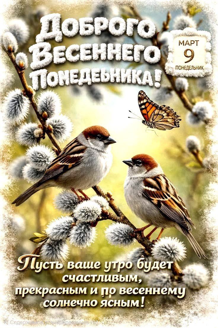 Доброго весеннего понедельника! Март 9 понедельник Пусть ваше утро будет счастливым, прекрасным и по весеннему солнечно ясным!