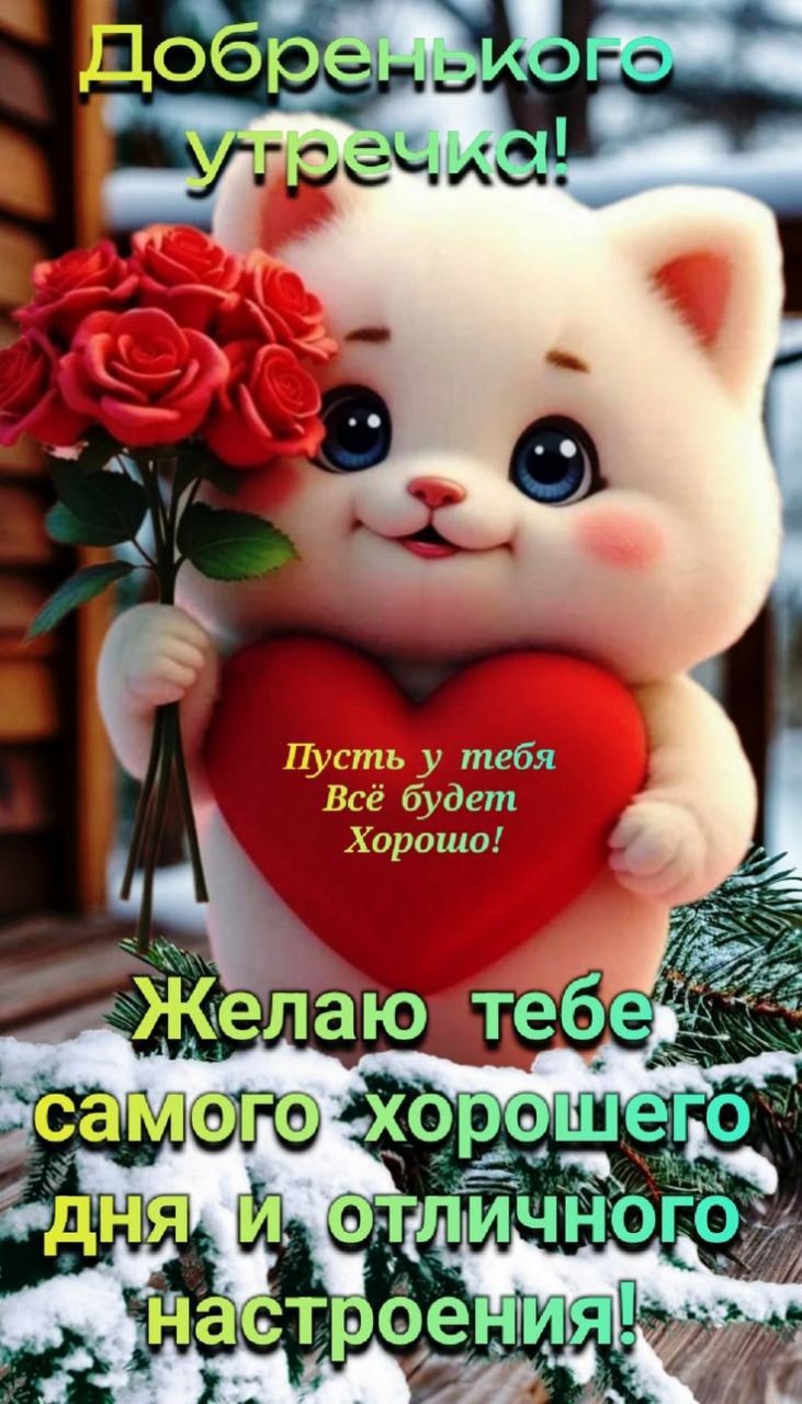Добрензкого утречка! Пусть у тебя всё будет Хорошо! Желаю тебе самого хорошего дня и отличного настроения!