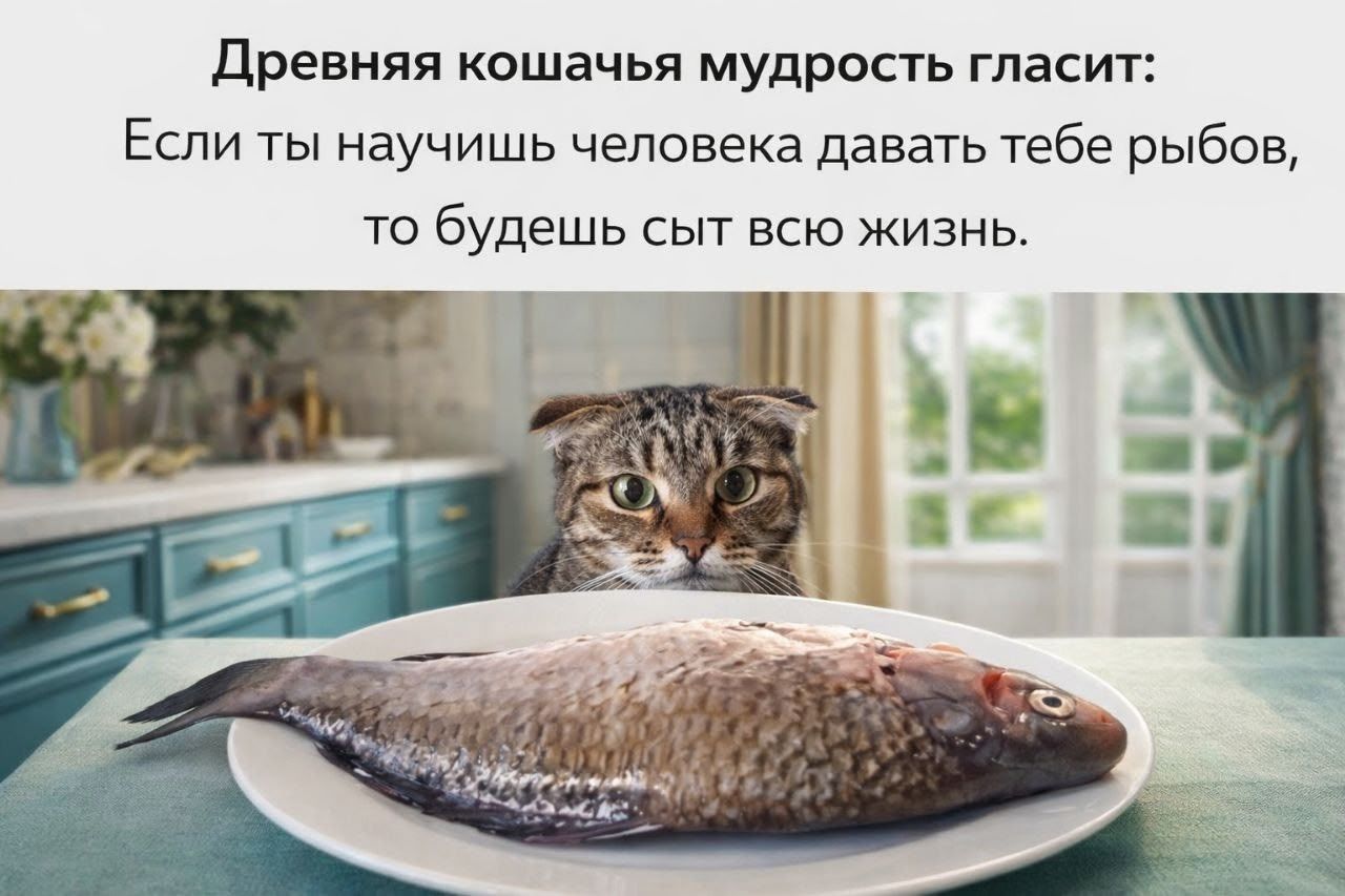 Древняя кошачья мудрость гласит: Если ты научишь человека давать тебе рыбов, то будешь сыт всю жизнь.