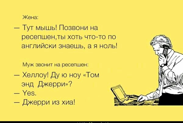 Жвна Тут мышь Позвони на ресепшенлы хоть чтойто по английски знаешь ноль Муж звонит ув ресепшен Хеллоу Ду ю ноу Том ЭНД Джерри Уез Джерри из киа