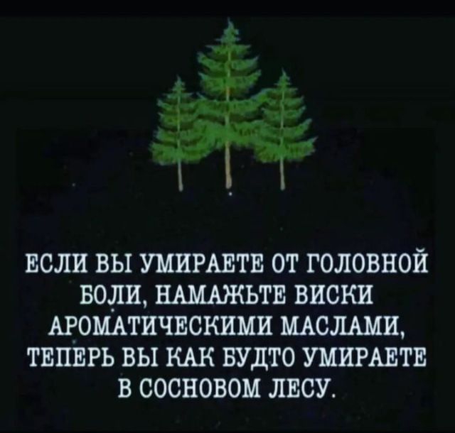 ЕСЛИ ВЫ УМШАШЕ от головной БОЛИ НШАЖЬТЕ ВИСКИ АРОЩТИЧЕСКИМИ ЩСЛАМИ ТЕПЕРЬ ВЫ Ш БУДТО ШИРАЕТЕ В СОСНОВОМ ЛЕСУ