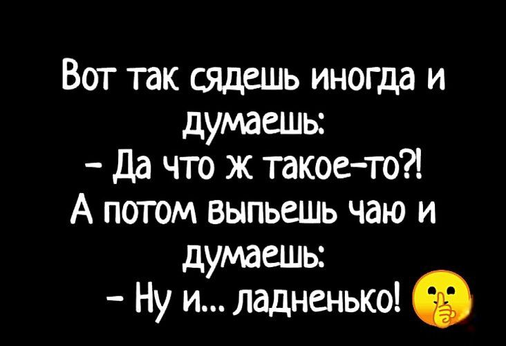 Вот так сядешь иногда и думаешь Да что ж такое то А потом выпьешь чаю и думаешь Нуи ладненько