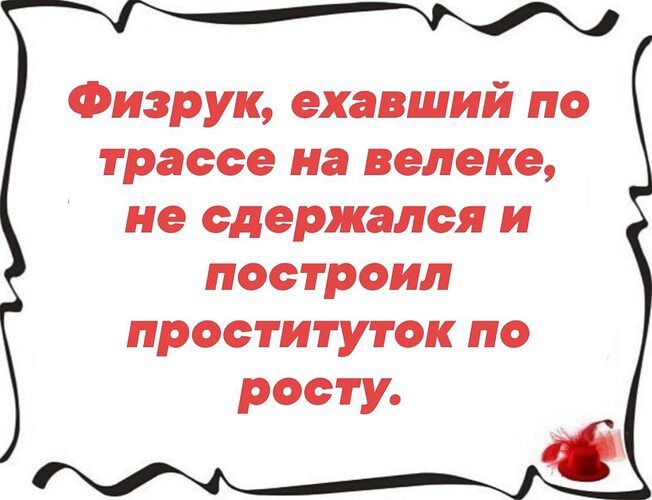 Физрук, ехавший по трассе на велеке, не сдержался и построил проституток по росту.
