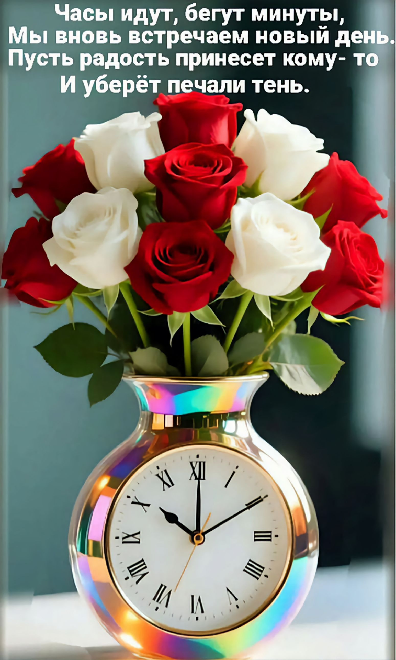 Часы идут, бегут минуты, Мы вновь встречаем новый день. Пусть радость принесет кому- то И уберёт печали тень.