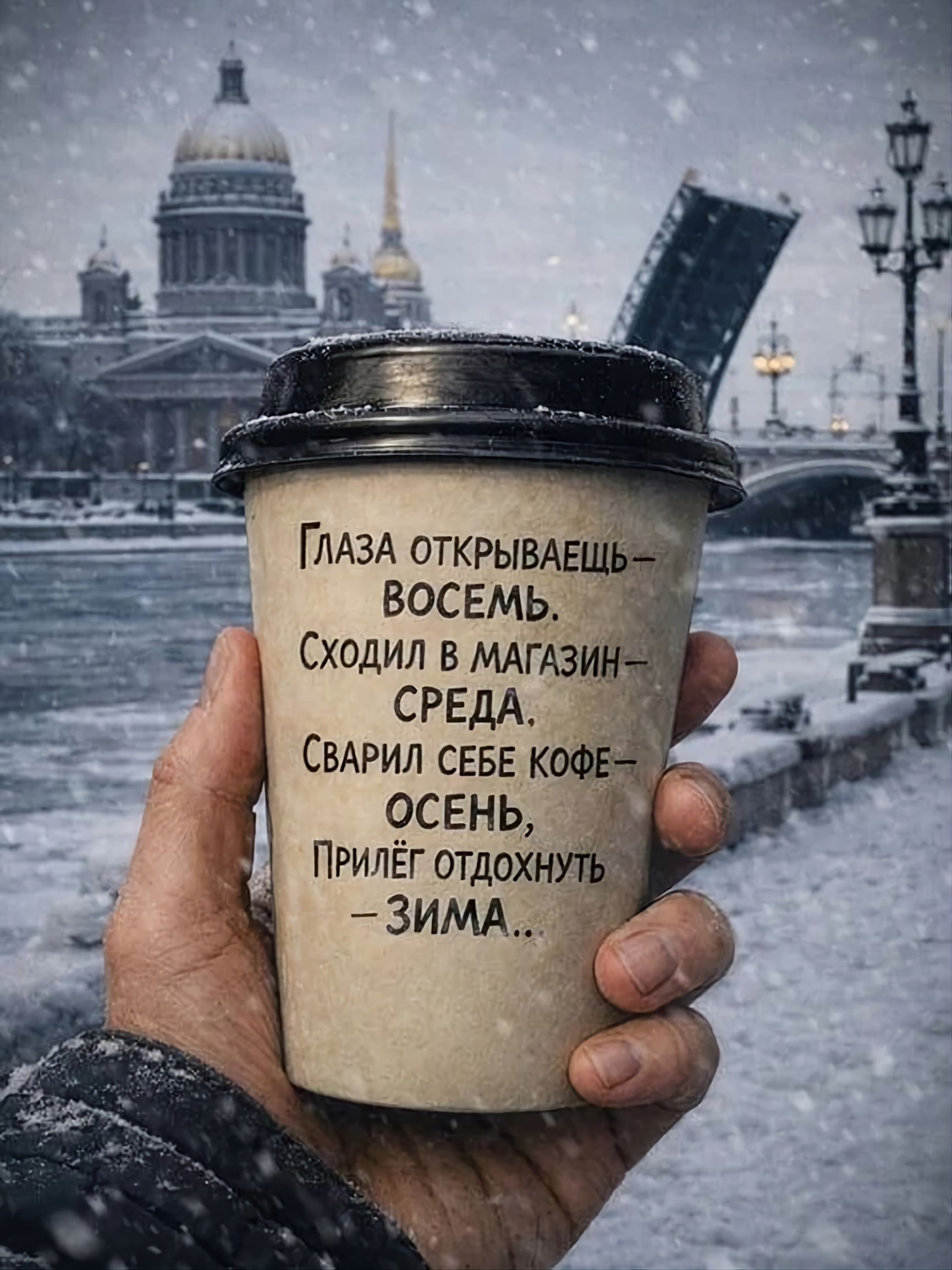 Глаза открываешь — восемь.
Сходил в магазин — среда.
Сварил себе кофе — осень,
Пришел отдохнуть — зима.