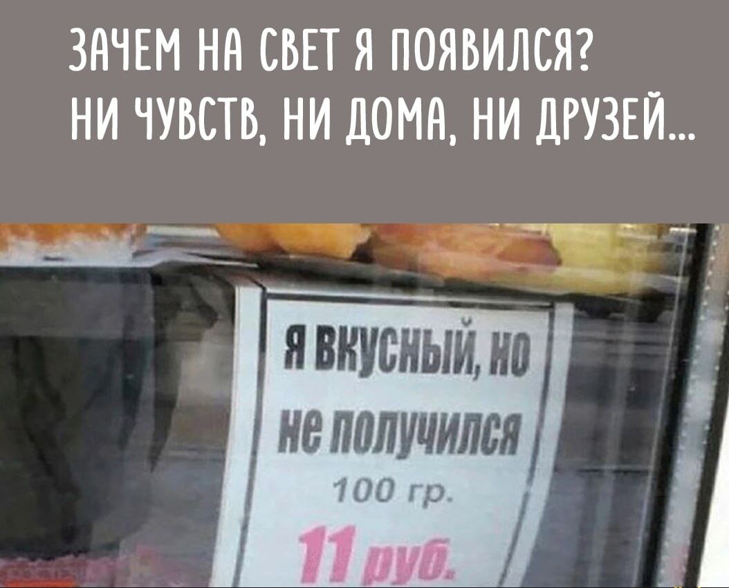 Зачем на свет я появился? Ни чувств, ни дома, ни друзей... Я вкусный, но не получился 100 гр. 11 руб.