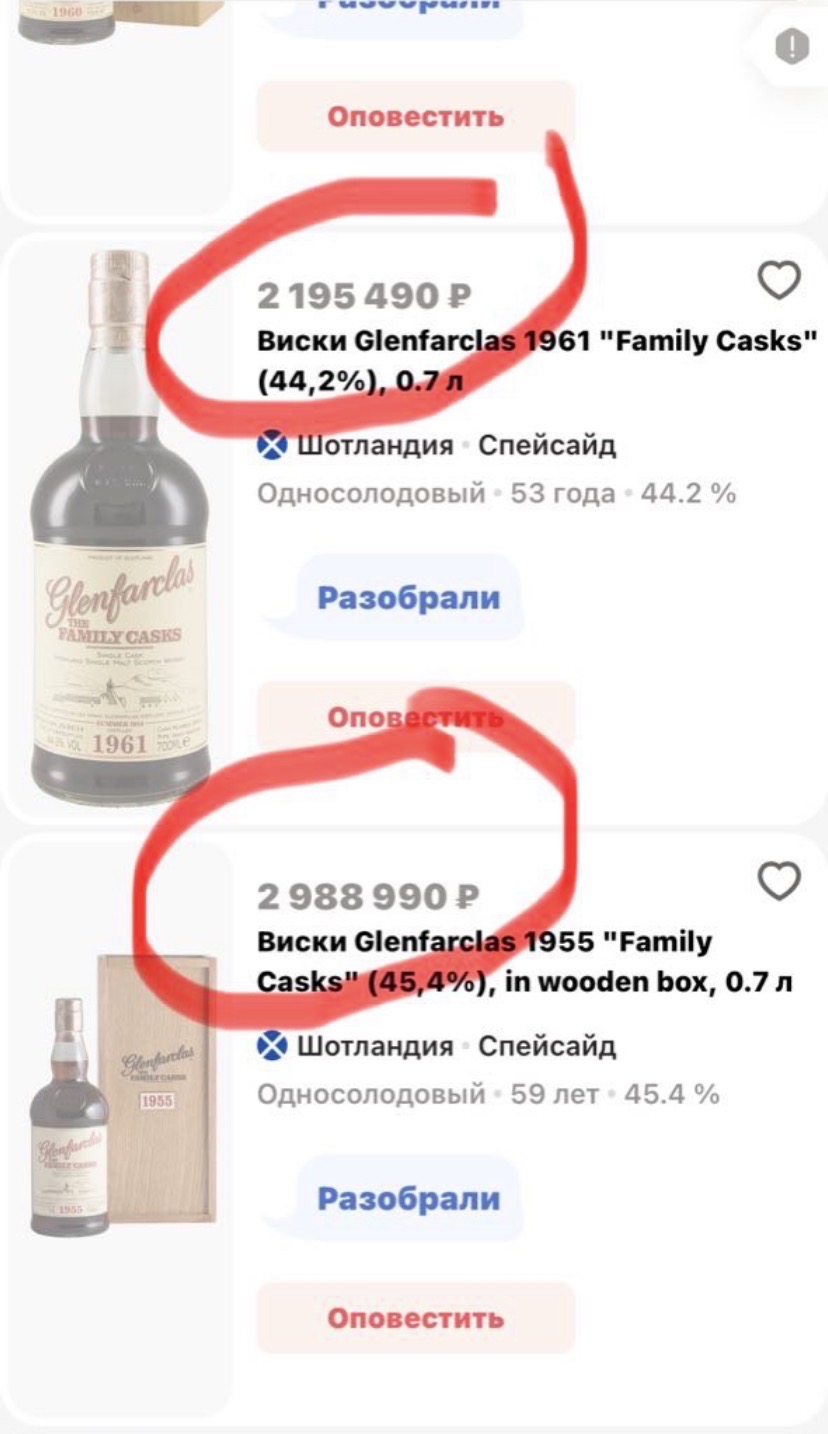 2 195 490 ₽ Виски Glenfarclas 1961 \