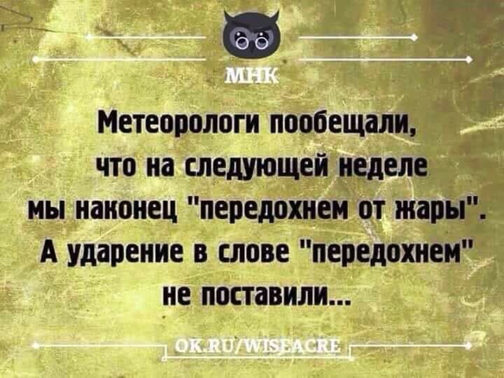 Метеорологи пообещали что на следующей неделе мы наконец передохнен от жары А ударение в слове передохнен не поставили