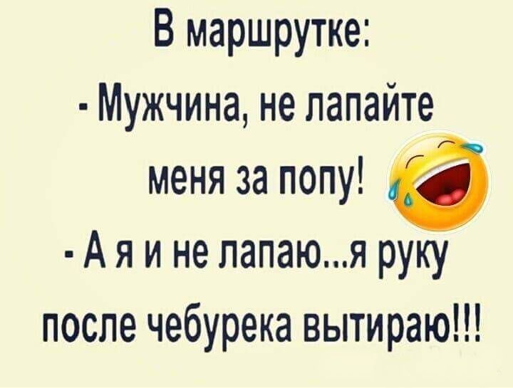 В маршрутке Мужчина не лапайте меня за попу А я и не папаюя руку после чебурека вытираю