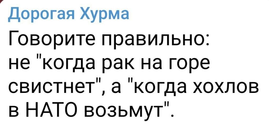 Дорогая Хурма Говорите правильно не когда рак на горе свистнет а когда хохлов в НАТО возьмут