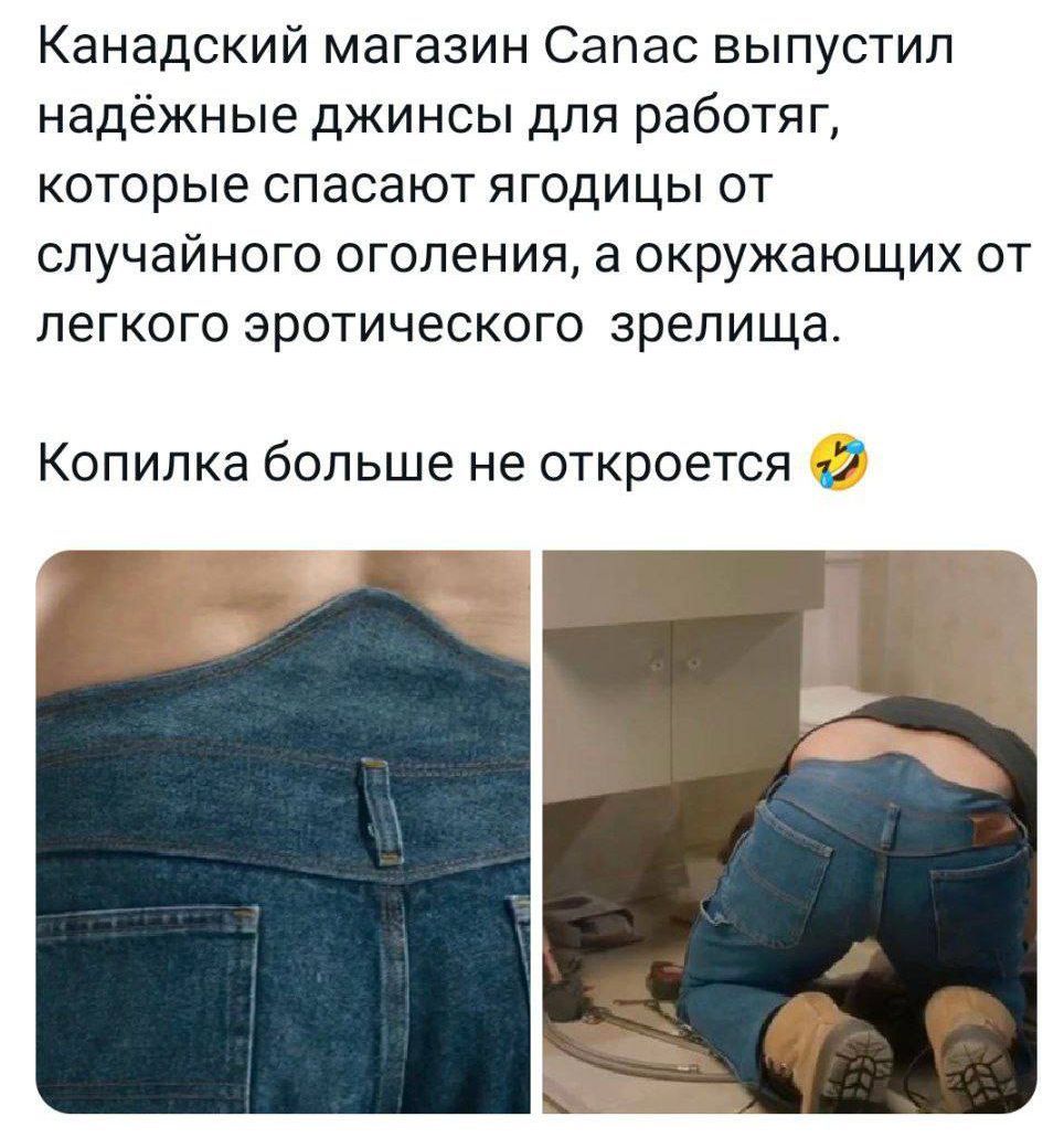 Канадский магазин Сапас выпустил надёжные джинсы для работяг которые спасают ягодицы от случайного оголения а окружающих от пегкого эротического зрелища Копилка больше не откроется