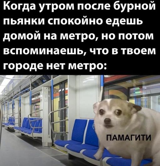 Когда утром после бурной пьянки спокойно едешь домой на метро но потом вспоминаешь что в твоем городе нет метро