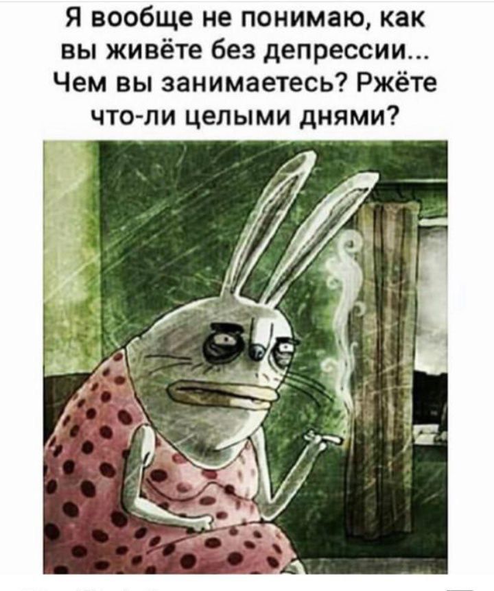 я вообще не понимаю как вы живёте без депрессии Чем вы занимаетесь Ржёте что ли целыми днями