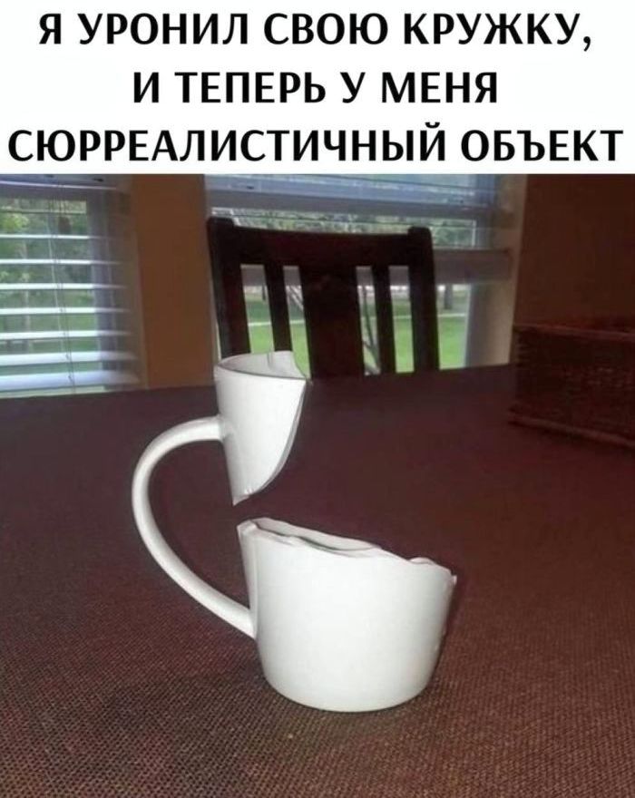 Я УРОНИЛ СВОЮ КРУЖКУ, И ТЕПЕРЬ У МЕНЯ СЮРРЕАЛИСТИЧНЫЙ ОБЪЕКТ