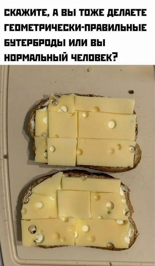 СКАЖИТЕ, А ВЫ ТОЖЕ ДЕЛАЕТЕ ГЕОМЕТРИЧЕСКИ-ПРАВИЛЬНЫЕ БУТЕРБРОДЫ ИЛИ ВЫ НОРМАЛЬНЫЙ ЧЕЛОВЕК?