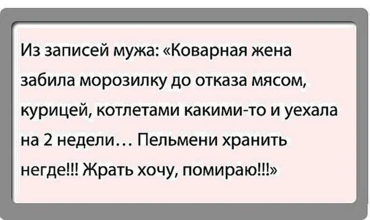 Из записей мужа Коварная жена забила морозилку до отказа мясом курицей котлетами какими то И уехала на 2 недели Пельмени хранить негде Жрать хочу помираю