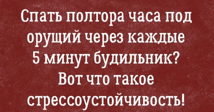 Спать полтора часа под орущий через каждые 5 минут будильник Вот что такое стрессоустойчивость