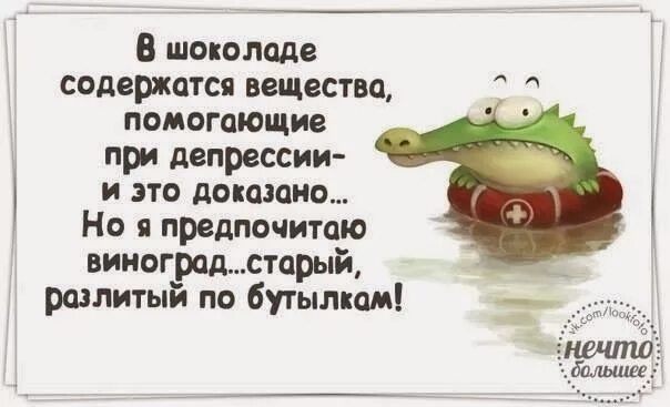 в шоколаде содержатся вещества _ помогающие пря депрессии и это доказано Но я предпочитаю виноградстарый ршлигый по бутылкам