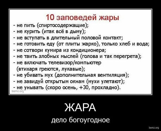 10 заповеди жары не пить шишкодерждщие не курить так всё дыму не вступ мимьиый половой кот ап не тюнить еду гут плиты 9юттью хлеб и вода и щтвари кумира из кондиционера начать злобных Мышей голова и пк переправ включать телевизеркомпьютер втихаря гретсщ лукавые не убившь мух дополнительная вентиляция _ елвидуй тирытым пкивм мухи ултт е унывать скоро все 311 прохладно