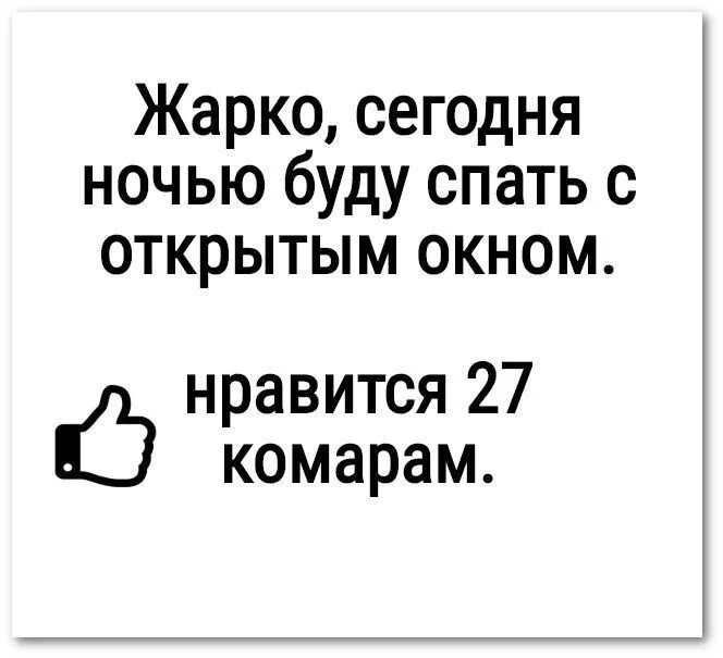 Жарко сегодня ночью буду спать с открытым окном нравится 27 комарам