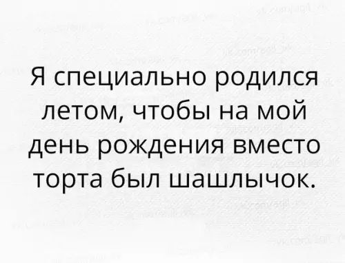 Я специально родился летом чтобы на мой день рождения вместо торта был шашлычок