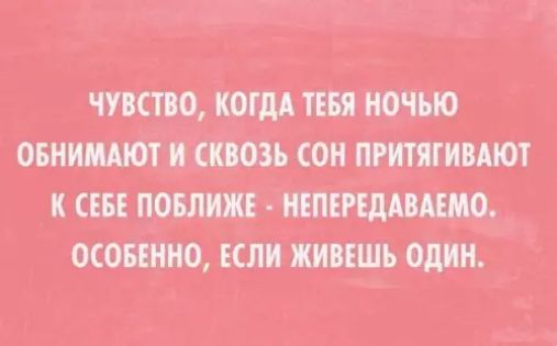 ЧУВСТВО КОГДА ТЕБЯ НОЧЬЮ К СЕБЕ ПОБЛИЖЕ НЕПЕРЕДАВАЕМО ОСОБЕННО ЕСЛИ ЖИВЕШЬ ОДИН