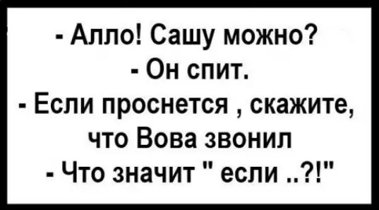 Алло Сашу можно Он спит Если проснется скажите что Вова звонил Что значит если