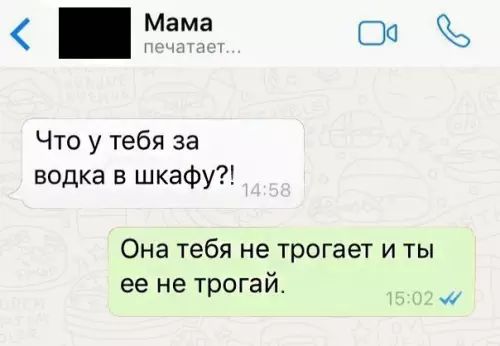 Мама С Что у тебя за водка в шкафу Она тебя не трогает и ты ее не трогай