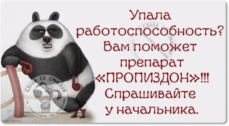 Упала работоспособность? Вам поможет препарат «ПРОПИЗДОН»!!! Спрашивайте у начальника.