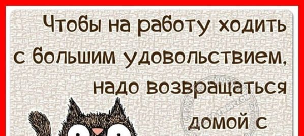 Чтобы на работу ходить с большим удовольствием, надо возвращаться домой с.