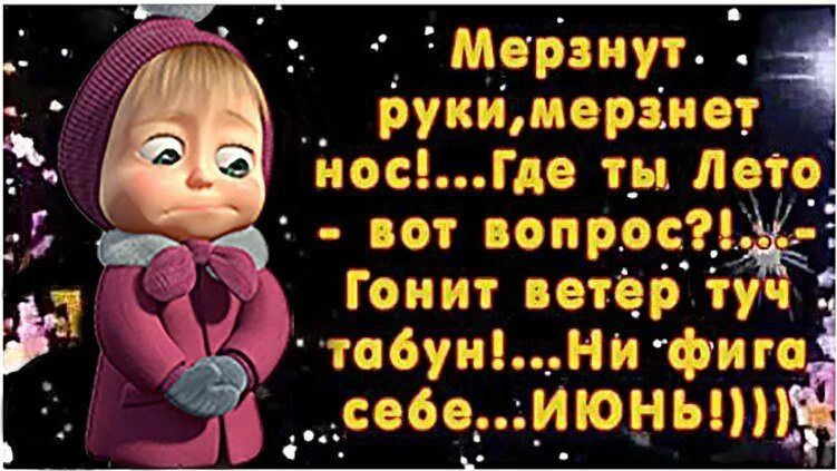 Мерзнут руки, мерзнет нос!... Где ты Лето - вот вопрос?!... Гонит ветер туч табун!... Ни фига себе... ИЮНЬ!!!)