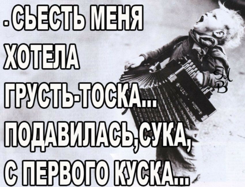 СЪЕСТЬ МЕНЯ ХОТЕЛА ГРУСТЬ-ТОСКА... ПОДАВИЛАСЬ, СУКА, С ПЕРВОГО КУСКа...