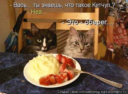 - Вась... ты знаешь, что такое Кетчуп ?
- Неа...
- Это - оберег....