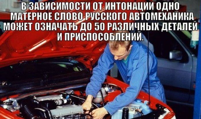 В зависимости от интонации одно матерное слово русского автомеханика может означать до 50 различных деталей и приспособлений.
