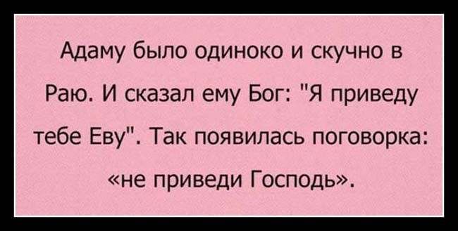 Адаму было одиноко и скучно в Раю. И сказал ему Бог: 