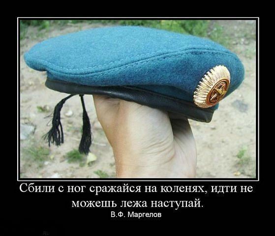 Сбили с ног сражайся на коленях, иди не можешь лежа наступай.
В.Ф. Маргелов