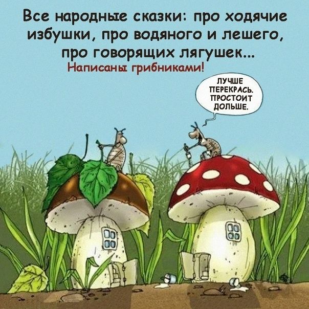 Все народные сказки: про ходячие избушки, про водяного и лешего, про говорящих лягушек... Написаны грибниками! Лучше перекрас! Простоит дольше.