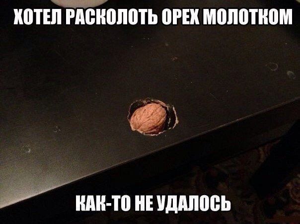 ХОТЕЛ РАСКОЛОТЬ ОРЕХ МОЛОТКОМ
КАК-ТО НЕ УДАЛОСЬ