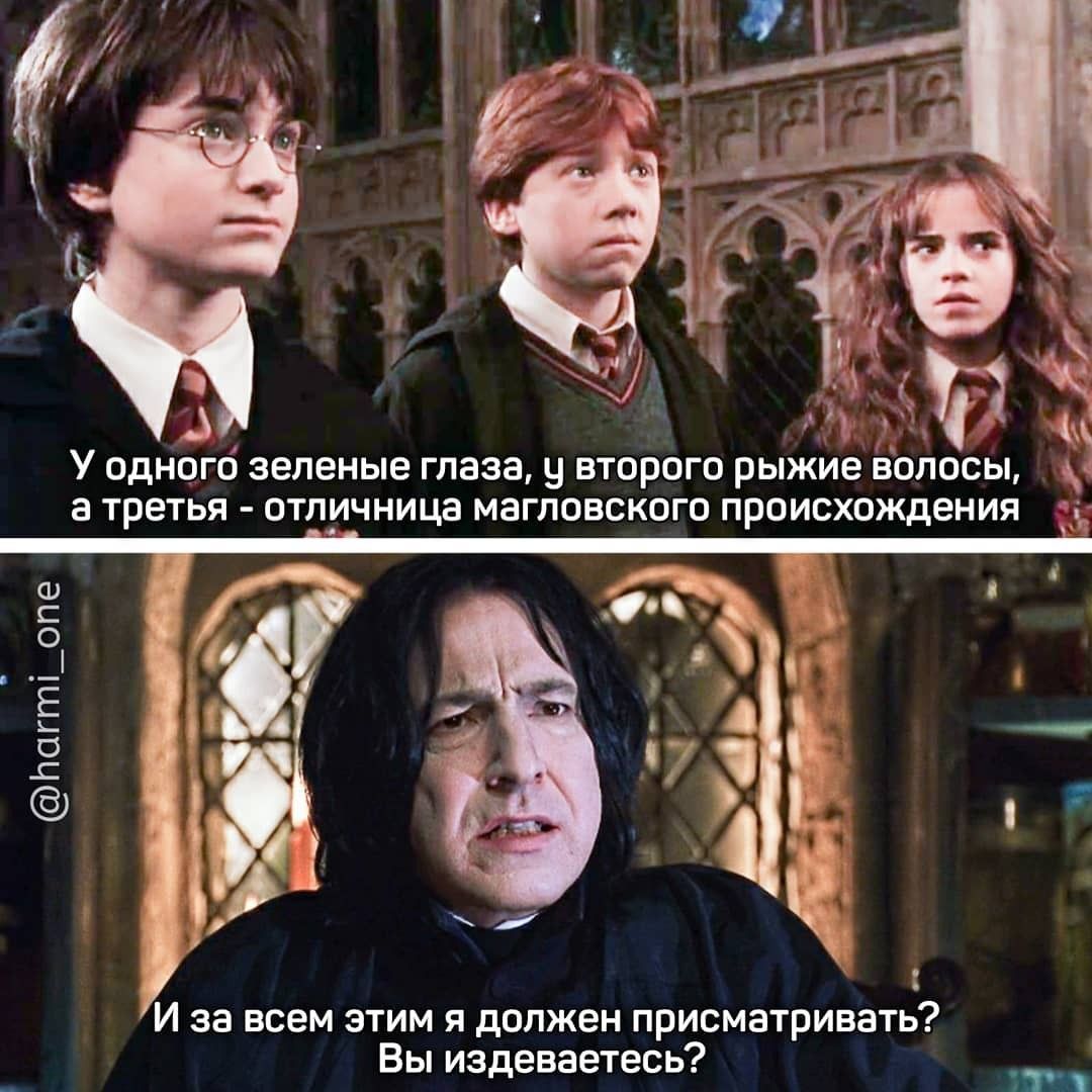 У одного зелёные глаза, у второго рыжие волосы, а третья - отличница магловского происхождения. И за всем этим я должен присматривать? Вы издеваетесь?