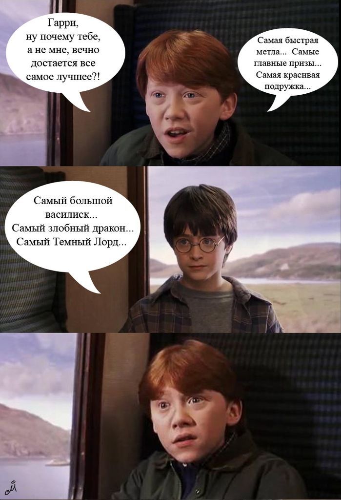 Гарри, ну почему тебе, а не мне, вечно достаётся всё самое лучшее?! Самая быстрая метла... Самые главные призы... Самая красивая подружка... Самый большой василиск... Самый злобный дракон... Самый Темный Лорд...