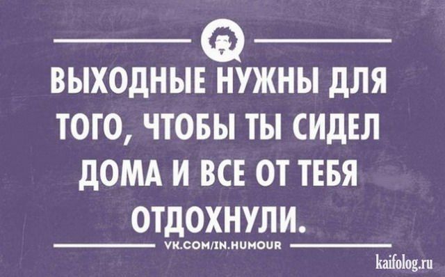 ВЫХОДНЫЕ НУЖНЫ ДЛЯ ТОГО, ЧТОБЫ ТЫ СИДЕЛ ДОМА И ВСЕ ОТ ТЕБЯ ОТДОХНУЛИ.