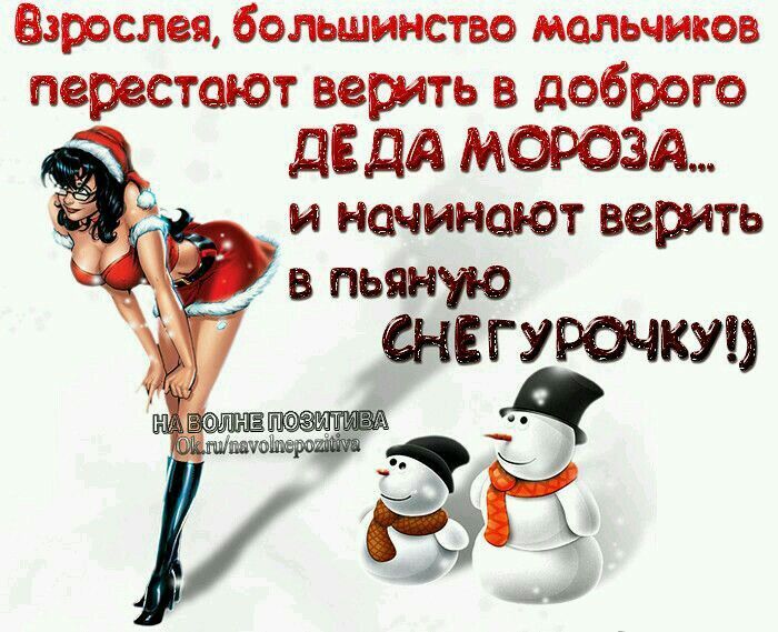 Взрослея, большинство мальчиков перестают верить в доброго Деда Мороза... и начинают верить в пьяную снегурочку!)