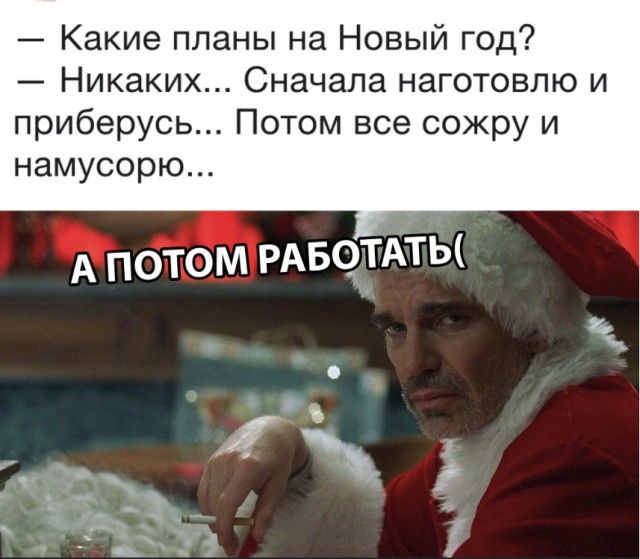 — Какие планы на Новый год? — Никаких... Сначала наготовлю и приберусь... Потом все схаожу и намусорю... 
А ПОТОМ РАБОТАТЬ