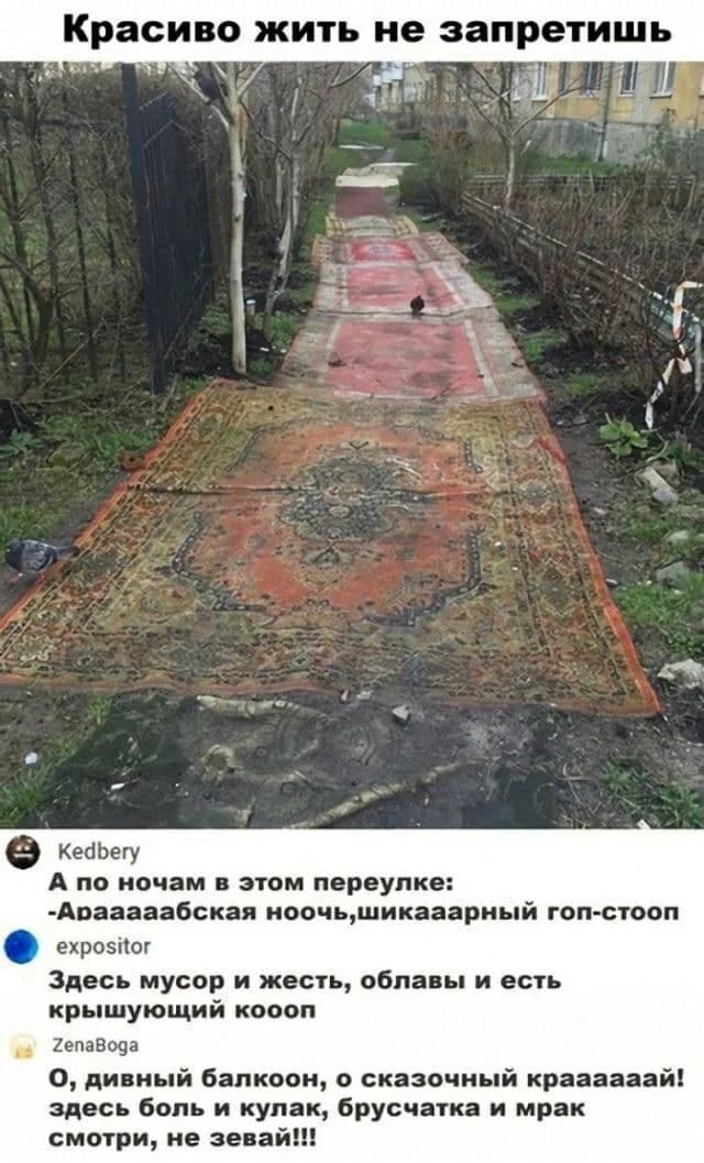 Красиво жить не запретишь
А по ночам в этом переулке:
- Араааабская ночь, шикарный гоп-стой
Здесь мусор и жесть, облавы и есть крышующий koop
О, дивный балкон, о сказочный краааай! здесь боль и кулак, брусчатка и мрак смотри, не зевай!!!