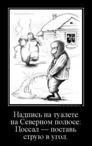 Надпись на туалете на Северном полюсе: Поссал — поставь струю в угол.