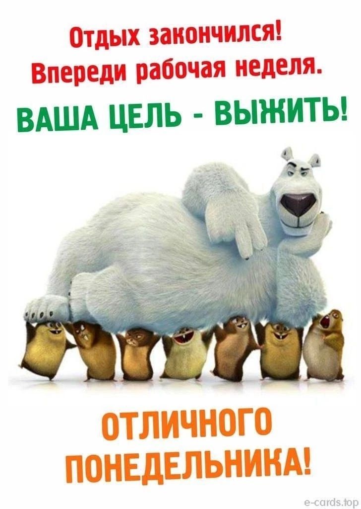 Отдых закончился! Впереди рабочая неделя. ВАША ЦЕЛЬ - ВЫЖИТЬ! ОТЛИЧНОГО ПОНЕДЕЛЬНИКА!
