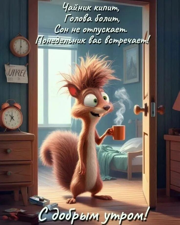 Чайник кипит, Голова болит, Сон не отпускает. Приветствует вас встречает! С добрым утром!